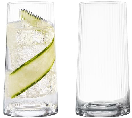 Anton Studio Designs Empire Handgefertigte Highball-Gläser für Cocktails, Wasser oder Smoothies - 550 ml - Klar - Set mit 2 eleganten Trinkgläsern