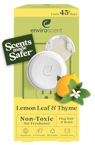 Enviroscent Non Toxic Air Freshener (Lemon Leaf & Thyme) Plug-in Home Fragrance Last 45+ Days | Kit includes 1 Refillable Plug In Warmer & 1 Scent Refill