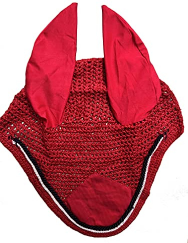 Spire Voile de protection en coton respirant doux au crochet pour cheval - Masque de protection contre les mouches (pony, rouge/noir-blanc)