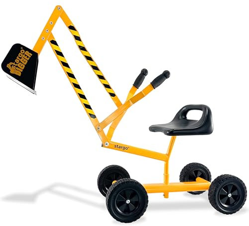 stargo Sandbagger für Kinder, Auf Rädern aus Stahl 360° drehbar, Mit Schutzhelm für Rollenspiele, Sandkastenspielzeug für Kinder, Egal ob im Sand, Dreck und Schnee