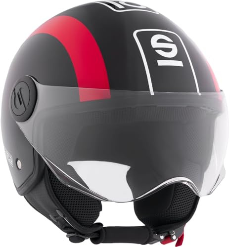 Sparco Casco Demi-Jet per moto rosso e nero con calotta in ABS Taglia S