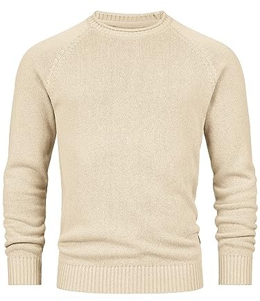 Indicode Herren INMassum Feinstrickpullover mit Rundhals-Ausschnitt | Strickpullover aus Baumwolle Irish Cream, XL