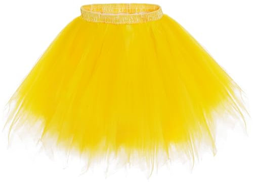 Damen Tüllrock tütü Rock Ballett Tanzkleid Tulle Unterkleid Petticoat Tutu Cosplay für Karneval Kostüm (Gelb)