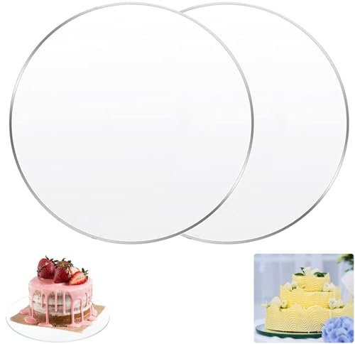 Plato Acrílico para Tartas, 2 Piezas Platos para Tartas, Ø 25 cm Redondas para Tartas, Molde de 2 mm de Grosor con Película Protectora para Servir Tartas, Transportar Tartas y Pasteles, Transparente