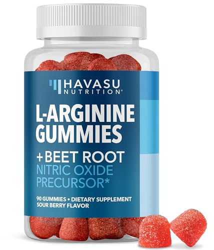 L-Arginine Gummies with L-Citrulline and Beet Root - Nitric Oxide Supplement - 90 Count - Energy, Endurance, and Recovery Support - Vegan, Non-GMO - Energizing Sour Berry Flavor, 30-Day Serving