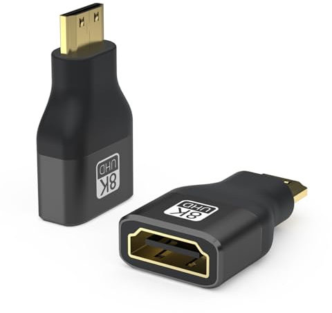 vgggrd 2 Pièces Adaptateur Mini HDMI vers HDMI, Aluminium Câble de Couplage Connecteur 8K@60Hz, 4K@120Hz Arc HDR10+ Dolby Vision 3D VRR ALLM HDCP