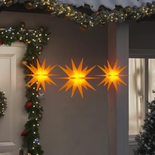 Sufrk Luces de Navidad con LED, 3 unidades, plegables amarillas, árbol de Navidad luminoso LED luces con juegos de luz, estructura de metal, decoración navideña diseño minimalista artificial