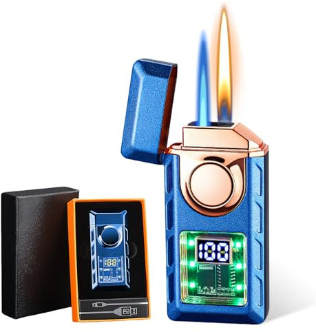 BYZESTY Accendino Antivento - Accendini da Tempesta, Accendigas a Gas Butano Ricaricabile, Accendino con Due Fiamme in Metallo, Accendino Gas Ricaricabile Per Fornello, Candela(Venduto Senza Gas)