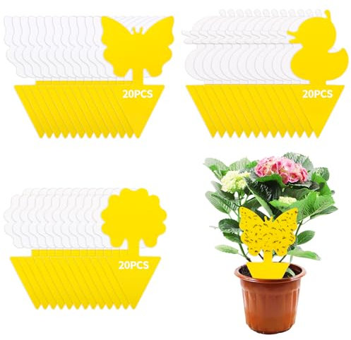 CIRULLI 60pcs Pièges à Insectes,Insert Fly Trap Jaune Protection Végétale Autocollante,Anti Moucherons Interieur, Attrape Mouche pour Cuisine Jardin
