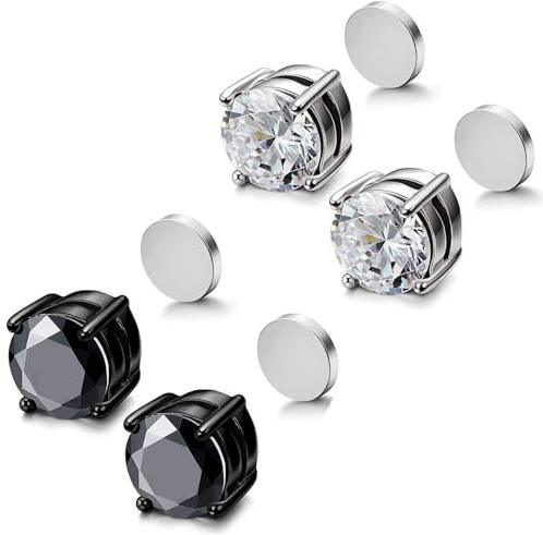 Hifeeled Boucles d'oreilles Magnétiques Homme, 2 Paires, 6 mm
