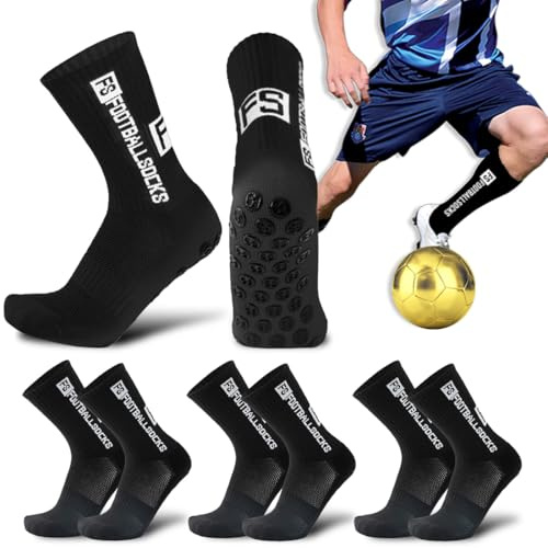 Thryviel 3 Paia Calzettoni, 39-46 Traspiranti Calzini Da Calcio Antiscivolo, Rugby, Basket, Tennis, Corsa, Presa Perfetta e Comfort, Calzini Sportivi Antiscivolo Per Allenamento e Gioco