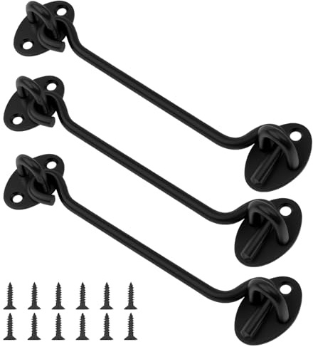 CHSEROK 3 Pezzi Gancio Chiusura Porta, 150 mm Chiavistello Porta, Nero Chiavistello per Cancello, Gancio di Tempesta in Acciaio Inox con Occhielli, con 12 Viti, per Case, Giardini e Recinzioni