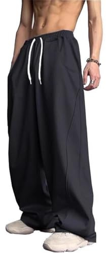 PADOLA Pantalone della Tuta Uomo Largo Y2K Streetwear Vita Elasticizzata con Cordino Tasche Laterali Pantalone Casual Baggy per Sport e Tempo Libero(L,Nero)