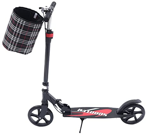 Faltbarer Roller für Erwachsene und Kinder, komfortabler Roller bis zu 150 kg, höhenverstellbarer Tretroller mit Korb, Hinterradbremse