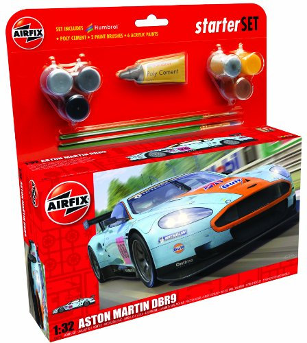 Airfix A50110 Aston Martin DBR9 Gulf 1:32 Scale Car Category 3 Gift Set with Paint Glue and Brushes, Multicolor