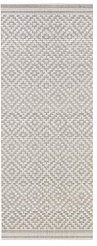 NORTHRUGS In- und Outdoor Teppich Raute 80x200cm - Wetterfest Modern Geometrisches Raute Muster Allover Design Läufer für Balkon Terrasse Garten Wintergarten Wohnzimmerteppich Wasserfest in Grau Creme