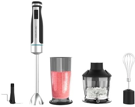 Cecotec Batidora de Mano PowerGear 1500 XL Pro. 1500 W, 21 Velocidades + Turbo, Acero/Silicona, Pie XL, Cuchilla de 4 hojas, Recubrimiento Titanio, Engranaje de Metal, Incluye Accesorios