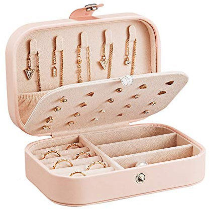 ZOCONE Portagioie Portagioielli, 2 Strati Piccolo Portagioia Donna Portagioie da Viaggio, per Conservare gli Orecchini/Anelli/Collane, 16.5 * 11.5 * 5.5cm(Rosa)