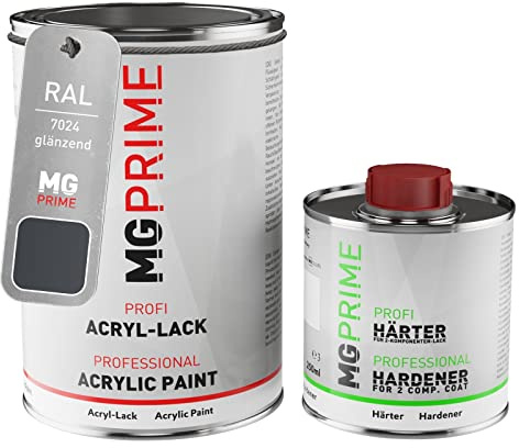 MG PRIME RAL 7024 Graphitgrau/Graphite grey glänzend Acryl-Lack 1,5 Liter / 1500 ml Dose inkl. Härter