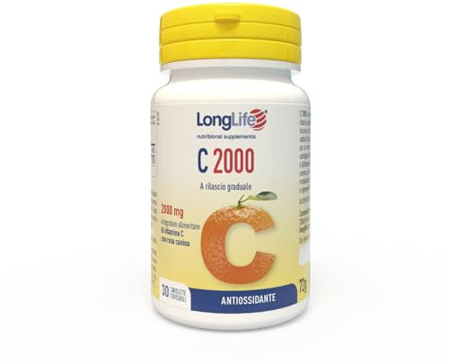 LongLife® C 2000 T/R | Vitamina C 1000mg per dose giornaliera | Con rosa canina | Formula time release | Difese immunitarie e antiossidante | 2 mesi di trattamento | Senza glutine e vegano