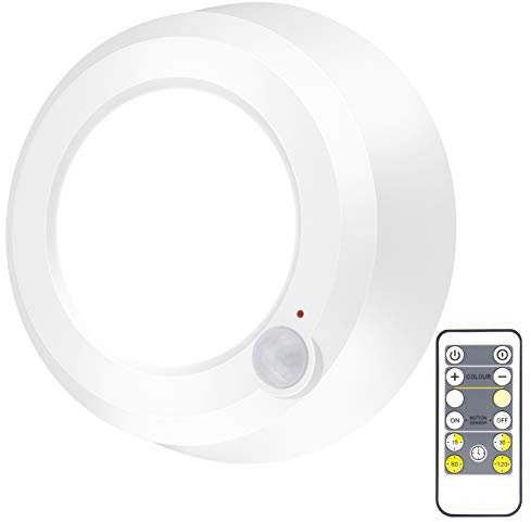 HONWELL LED Deckenleuchte mit Bewegungsmelder Badezimmerleuchte Batteriebetrieben mit Fernbedienung RF-Signaldetektor für Garage Flur Badezimmer Speisekammer Treppe Schrank Balkon, Warm/Kalt weiß