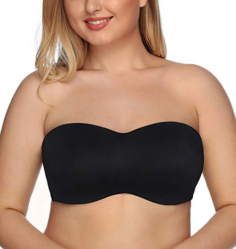 DotVol Seamless Bandeau Unlined Underwire for Large Bust Women's Minimizer Strapless Bra (Black，38E)