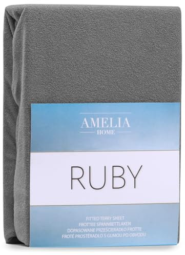AmeliaHome Spannbettlaken 120x200-140x200 cm Frottee Baumwolle Spannbetttuch anthrazit