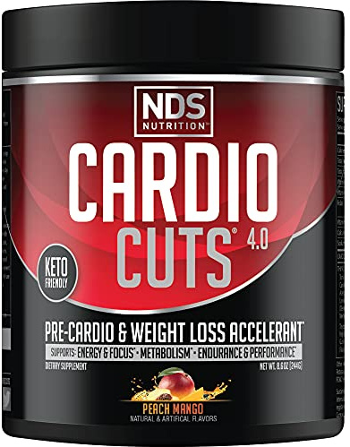 Cardio Cuts NDS Nutrition 4.0 Pre Workout Supplement - Advanced Weight Loss and Pre Cardio Formula with L-Carnitine, CLA, MCTs, L-Glutamine, and Safflower Oil - Peach Mango (40 Servings)