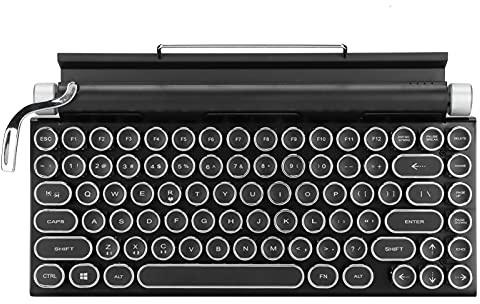 Retro Schreibmaschinentastatur, 83 Tasten, Elektrische Schreibmaschine Vintage mit mechanischem Bluetooth 5.0, Verbindung mehrerer Geräte, 2000mAh Punk-Rundtasten, für
