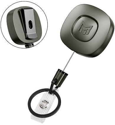 MNGARISTA Robuster, einziehbarer Metall-Schlüsselanhänger mit Gürtelclip, 227 g Rückzug, 80 cm Stahlkabel, Zinklegierung, einziehbare Schlüsselanhängerspule für Ausweis, 1 Stück, Dunkelgrau