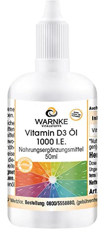 Vitamine D3 en gouttes 50 ml - 1000 I.U. (25µg) par goutte, cholécalciférol | Warnke Vitalstoffe - Qualité des pharmacies allemandes