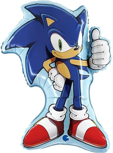 Grabo palloncino sonic con personaggio intero. palloncino per feste per bambini a forma di sonic, in foil con cannuccia per gonfiarlo. palloncini colorati made in italy 49x64 cm