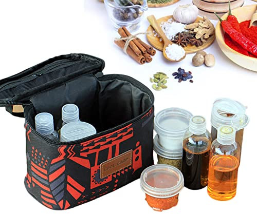 RoseFlower Pot d'assaisonnement Portable, Lot de 9 Pots À Épices avec Sac de Rangement - poivre, sel, Récipient à épices pour Voyage de Pique-nique au Barbecue en Camping en Plein Air