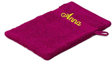 Bentini Waschhandschuh | Gr. 17 x 24 cm | mit Namen Bestickt | Waschlappen frottee | Personalisiert | Hygienisch | Geeignet als Geschenk (cyclam)