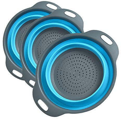 Lot de 3 Passoire Pliante en Silicone Filtre Rétractable Passoire pliante de vidange en silicone Cuisine Fruit Basket Panier de Filtre Collapsible Colander Set pour La Cuisine Usage Domestique (ronds)