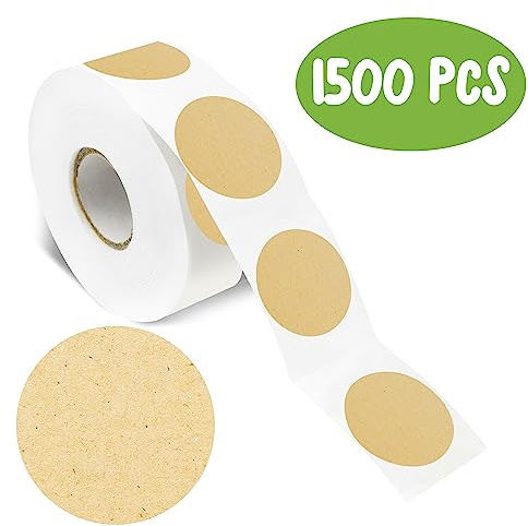 1500 Autocollants Kraft Marron Naturel, Étiquettes Rondes Blanches avec Points Adhésifs Permanents en Kraft avec Ligne de Perforation pour l'Artisanat, l'Organisation, l'Usage Personnel et Commercial