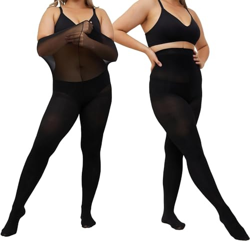 LiiYoang Collant Femme Grande Taille Noir,2 Paires Collants 40 Den Opaque M-4Xl