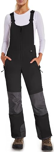 DAFENP Pantalones Nieve Esquí Mujer Invernal Pantalón Softshell Calor Pantalones de Trabajo Largos Prueba Viento Impermeable Mono Outdoor Pantalón Funcional con Tirantes Ajustables HXK8778W-Black-M