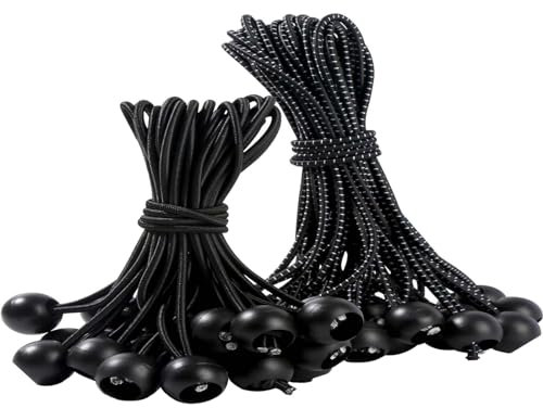 BALIWELL Lot de 50 Sangles Elastiques Tendeurs en Caoutchouc avec Boule, 15 cm + 25 cm, Cordons de Serrage Universels pour Bâche, Tentes, Baldaquin, Bannière, Drapeau, Camping et Bagages