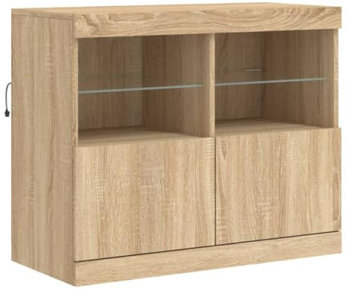 vidaXL Sideboard, Kommode mit viel Stauraum, Highboard Schrank mit LED-Leuchten, Anrichte Beistellschrank Standschrank, Modern, Sonoma-Eiche