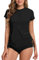 UV Shirt Damen Wasser 1/4 Reißverschluss Schwimmshirt Rashguard Damen Badeshirt Kurzarm Schwimm Tshirt Verstellbarer Saum UPF 50+ Schwarz L