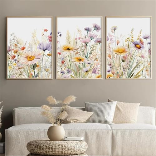 3-teiliges Premium Poster Set, Aquarell Floral Bilder Wanddekoration Leinwand Kunstposter, Stilvolle Kunstdrucke für Wohnzimmer Deko (50x70cm)