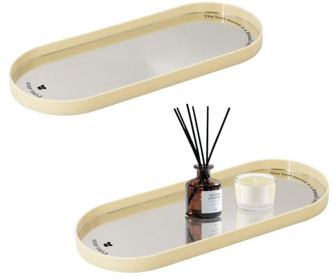 KiKiHong 2 Stück Milchig Weiß Deko Tablett,Oval Spiegeltablett 30 cm Badezimmer Tablett Kosmetiktablett Geeignet für Bad Wohnzimmer Frisiertisch