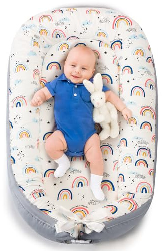Baby Lounger- Baby Nest for 0-24 Months, Ultra Soft Organic Cotton Breathable & Portable Baby Lounger, Baby Lounger Pillow for Newborn
