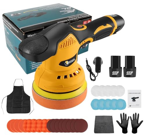 CONENTOOL 21V Akku Poliermaschine, Exzenter Poliermaschine mit 2pcs Batterie
