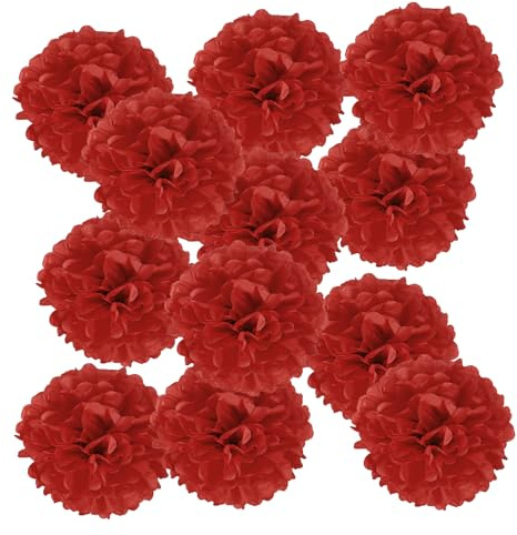 PATIKIL 12pcs Flores de Papel, Pompones de Seda Decoración de Fiesta Carnaval Flor Abeja Bolas para Fiestas Boda Despedida de Soltera Cumpleaños Manualidad DIY, 10cm, Rojo