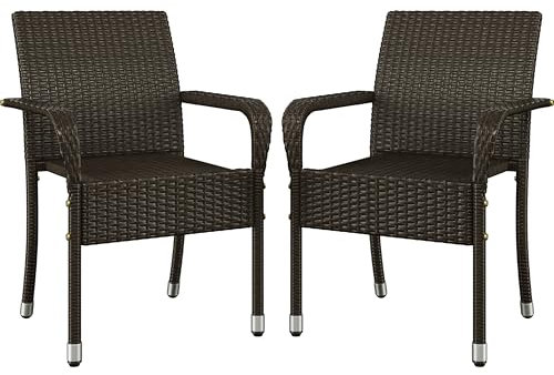 Yaheetech 2er Set Rattanstühle Stapelbar, Gartenstühle Stapelstuhl mit Armlehnen & Rückenlehne, Rattan Stuhl Balkonstuhl mit Verstellbaren Füße für Garten Balkon Terrasse, Braun