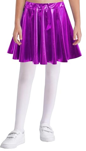Zaldita Gonna Metallizzata a Pieghe per Bambina Svasata Mini Gonna Elastica Lucido da Ballo Jazz Hip Hop Gonnellino da Pattinaggio Artistico Skater Skirt Viola 10-12 Anni