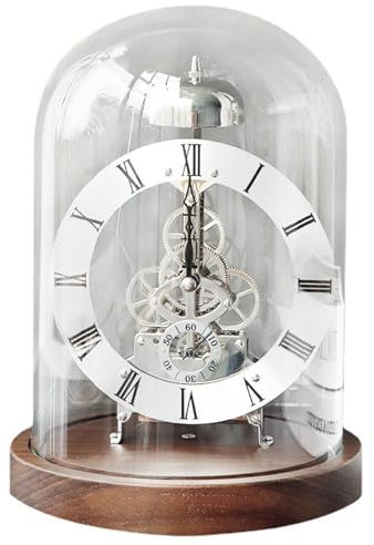XDTKJDZ Mechanical Vintage Glass Dome Clock, Quartz Mechanical Retro Transparent Desk Clock, with Voice-Activated Light, Hourly Chime, and Office Desk Décor Accessory