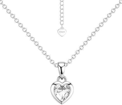 LOLIAS 925 Sterling Silver Necklaces for Women Love Heart Necklaces Ladies Necklaces with Cubic Zirconia Pendants Jewellery Gift for Women Girls